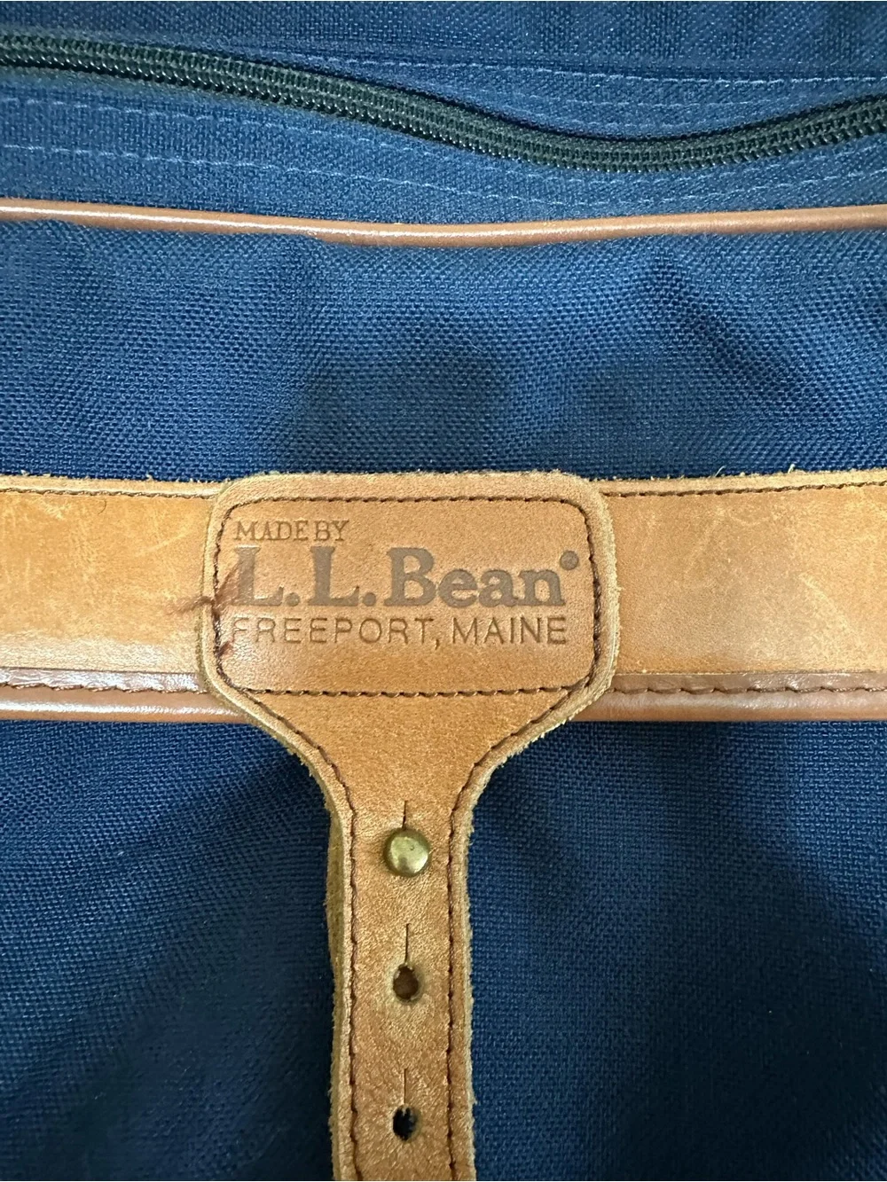 L.L. Bean VTG Large Deluxe Duffle Bag Canvas Leather Navy Blue